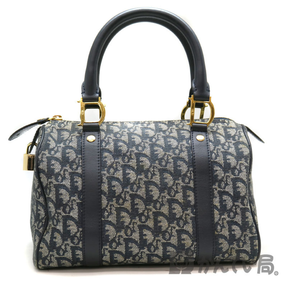 DIOR Trotter Boston Bag Handbag Canvas Navy Blue